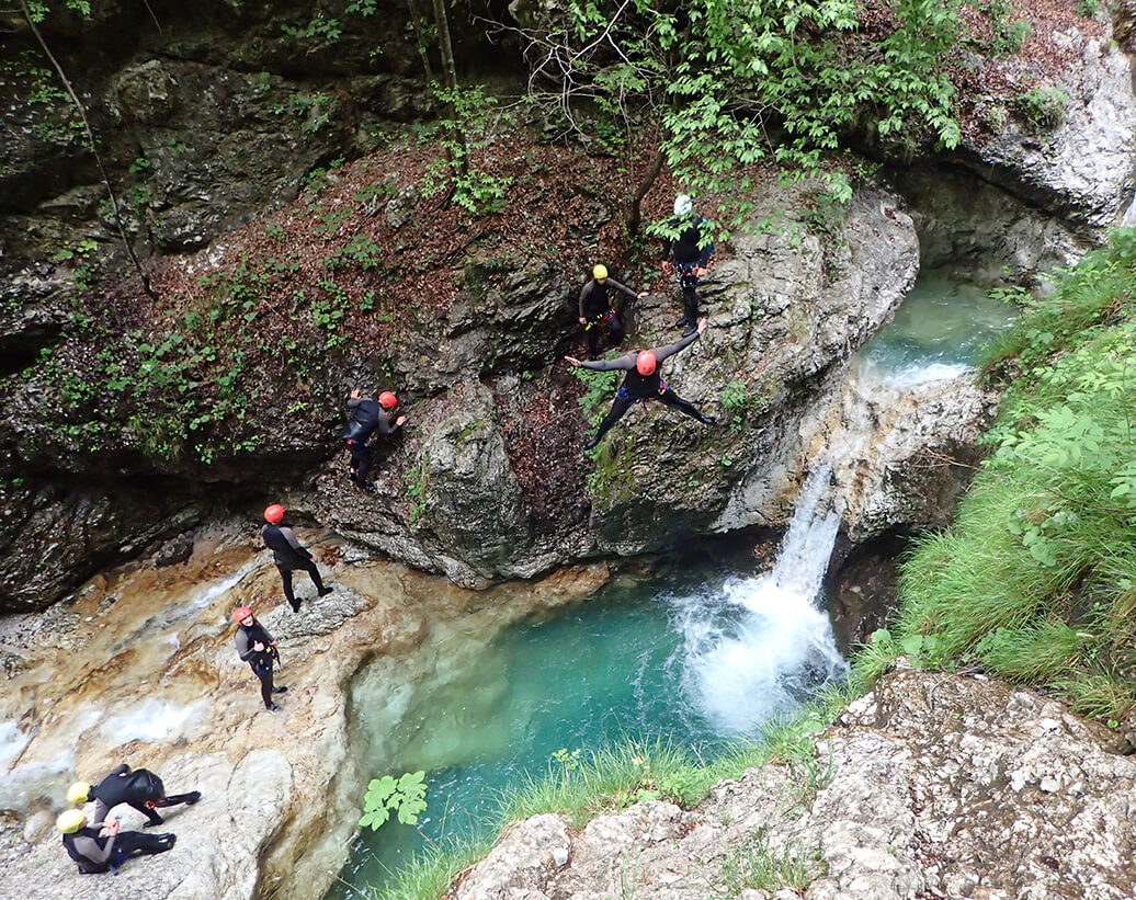Pristine water of Suseč canyon, the best place to do canyoning in Bovec