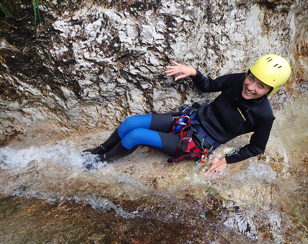 A slide in Sušec canyon, one of the best canyon in Bovec area